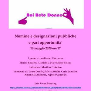 Foto Noi Rete Donne (10 maggio 2020) NOMINE E DESIGNAZIONI PUBBLICHE E PARI OPPORTUNITA' 1